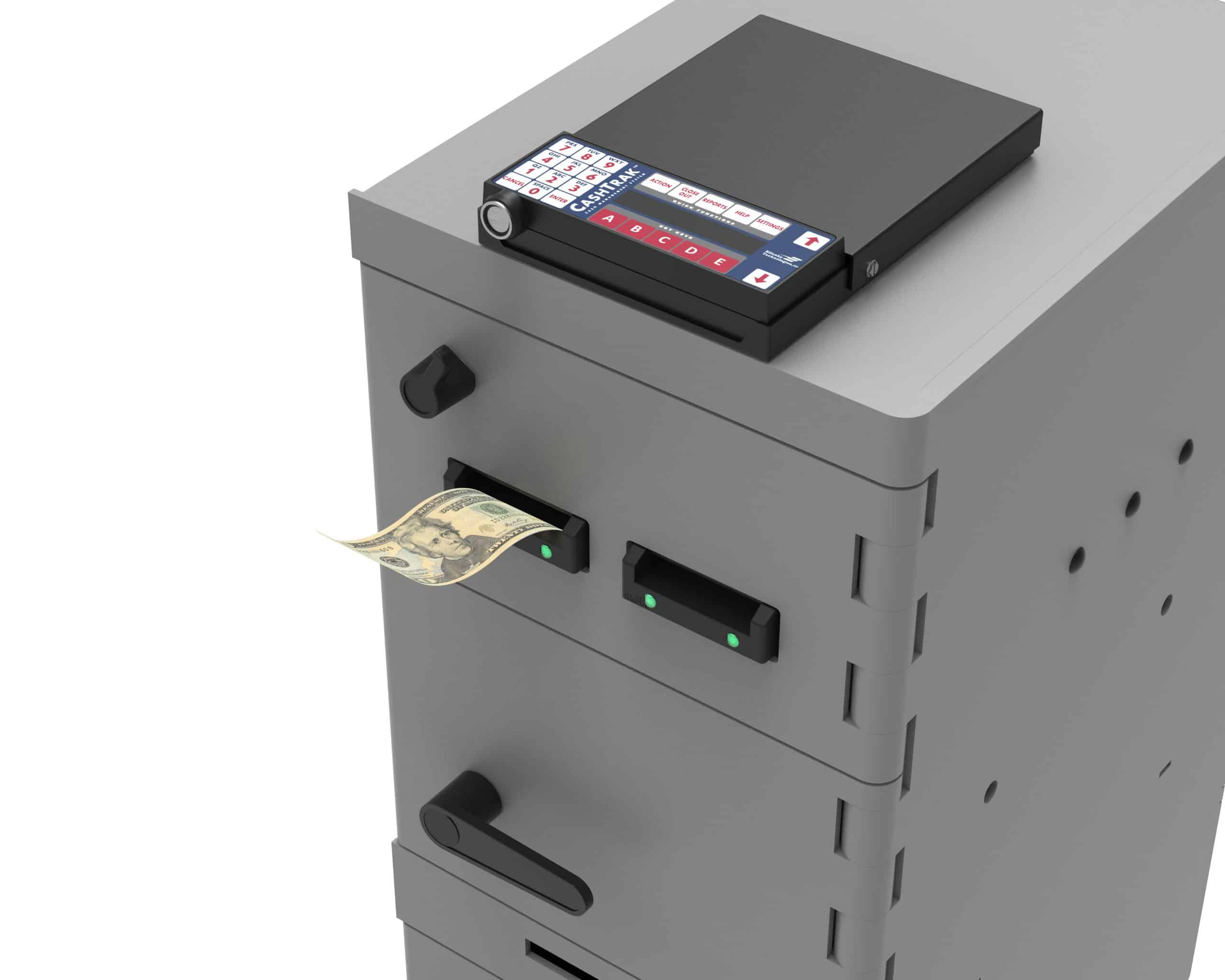 Cash counting machine with money inserted